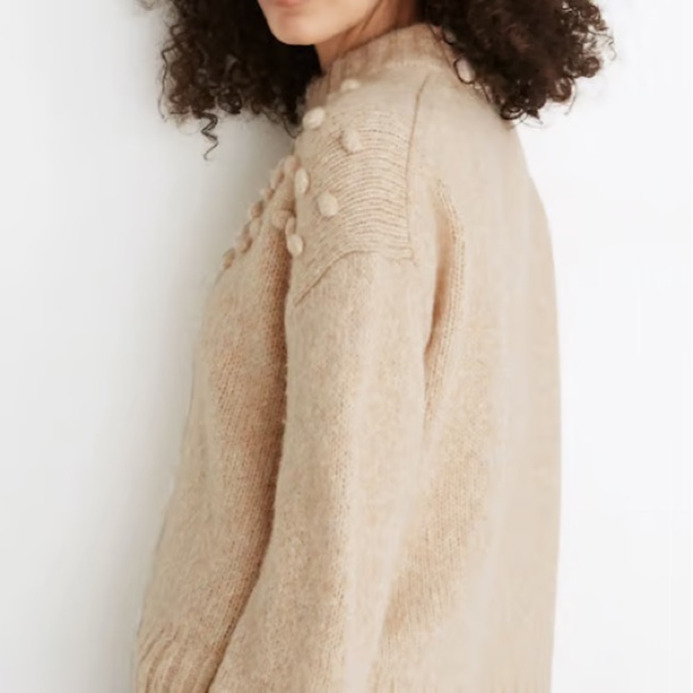 Madewell Women's Placed Bobble Mockneck Sweater Long Sleeve Beige Size Medium - Picture 2 of 8